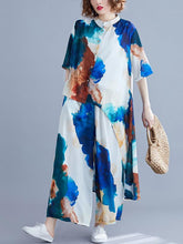 Printed Loose Cropped Hemline T-Shirt And Pants Suits
